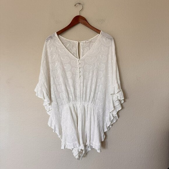 Storia Romper V Neck Ivory Crochet Lace Flutter Sleeve Ruffle Small - Picture 1 of 8
